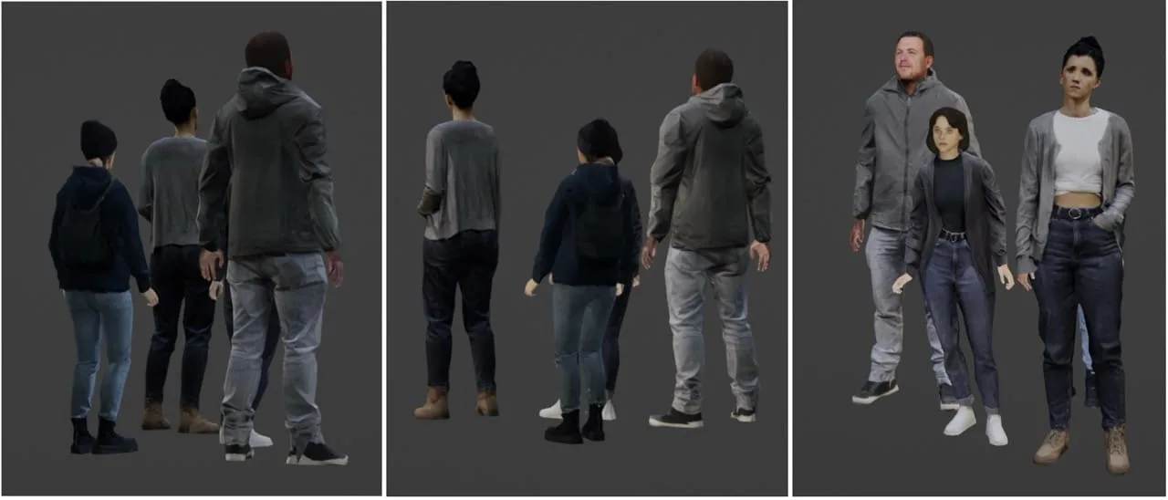 Depending on the point of view of each camera, some persons are occluded by others