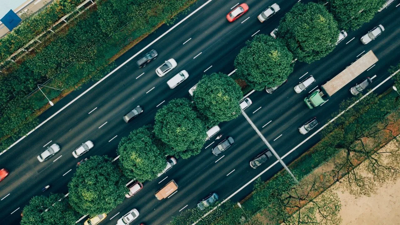 Top view of slow moving traffic