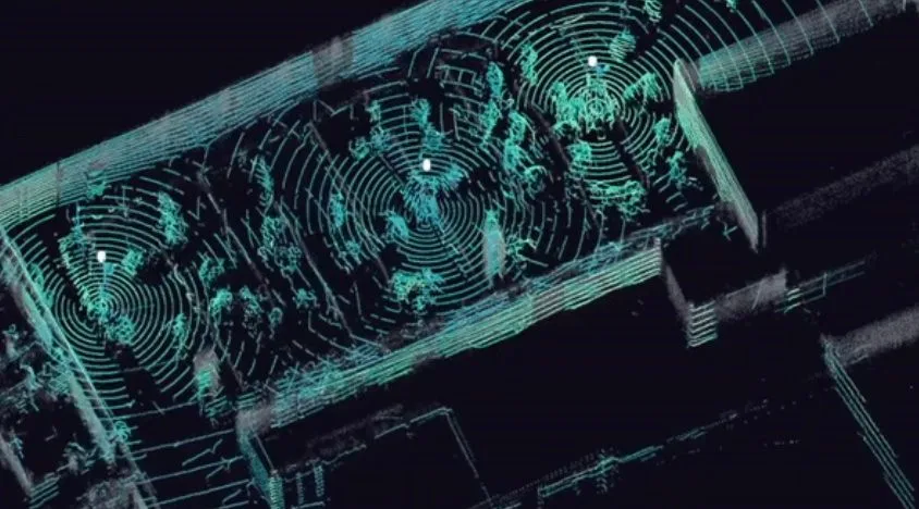 Computer screen displaying a LiDAR scan - showcasing the superiority of LiDAR solutions in People Flow Monitoring 2.0.