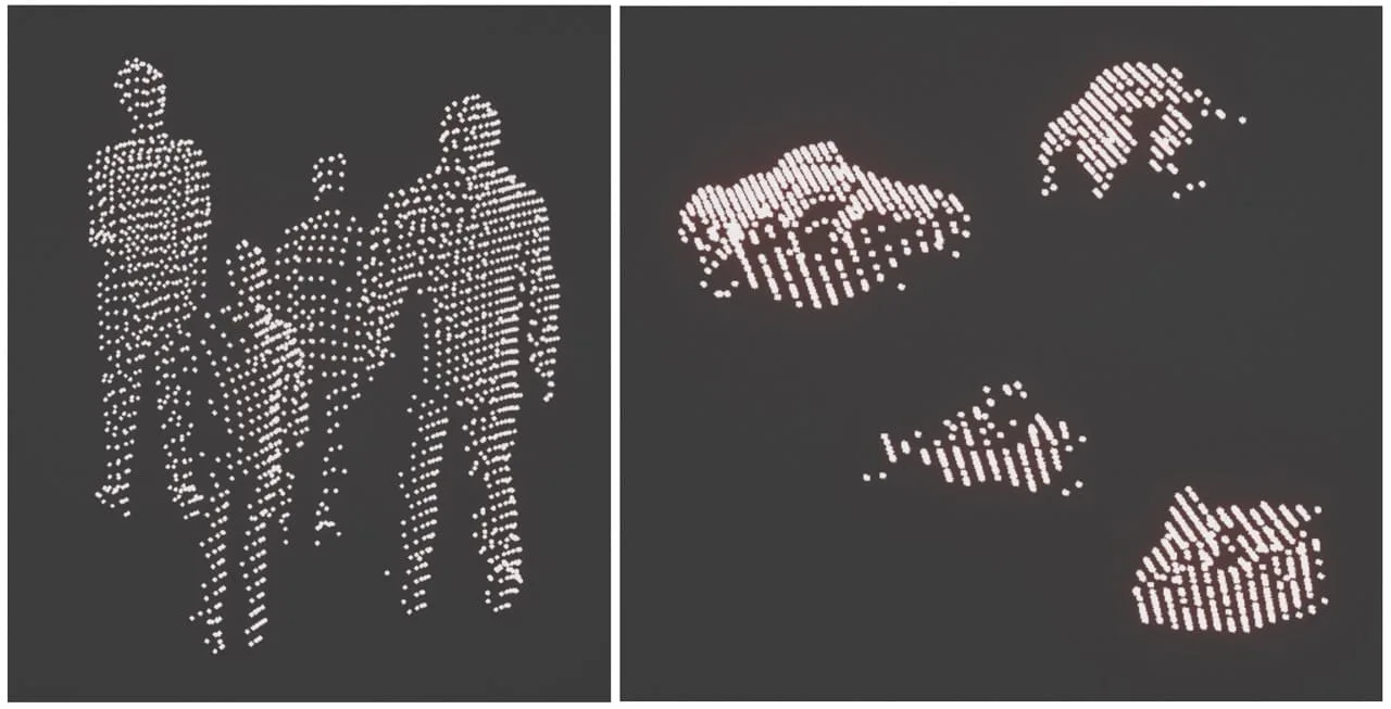 The final result is a 3D point-cloud that is independent on which specific sensor fed the common pool of data 