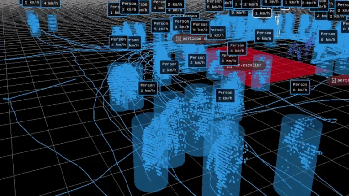 LiDAR Point Cloud with moving people classified by Outsight