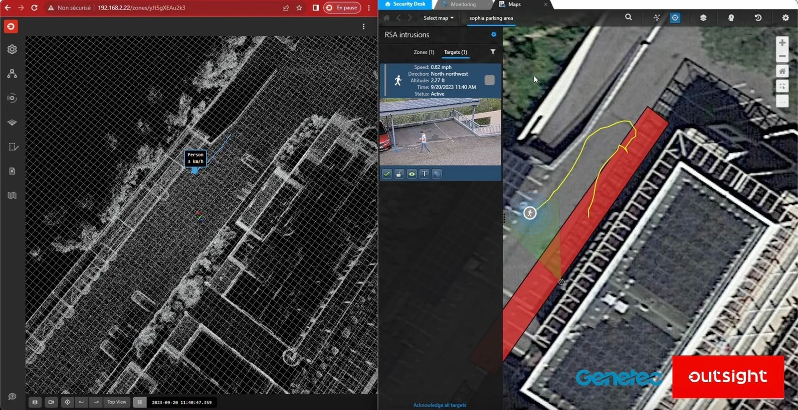 Outsight Shift immediately detects intrusion and continuously tracks the trajectory