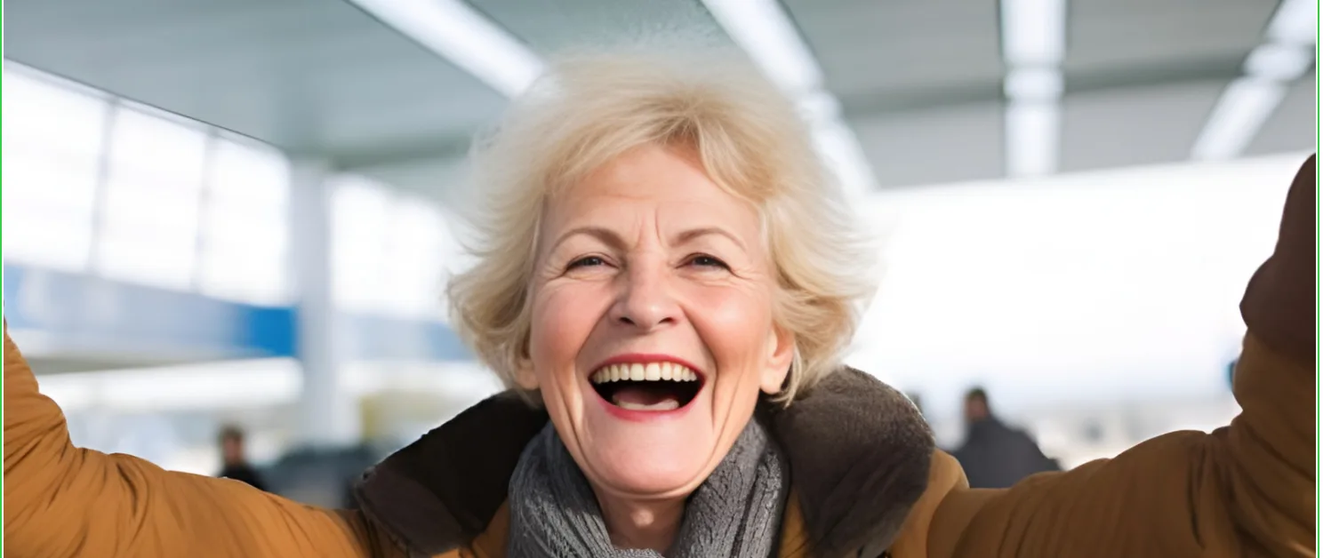 Satisfied Passenger at an Airport due to reduced waiting time