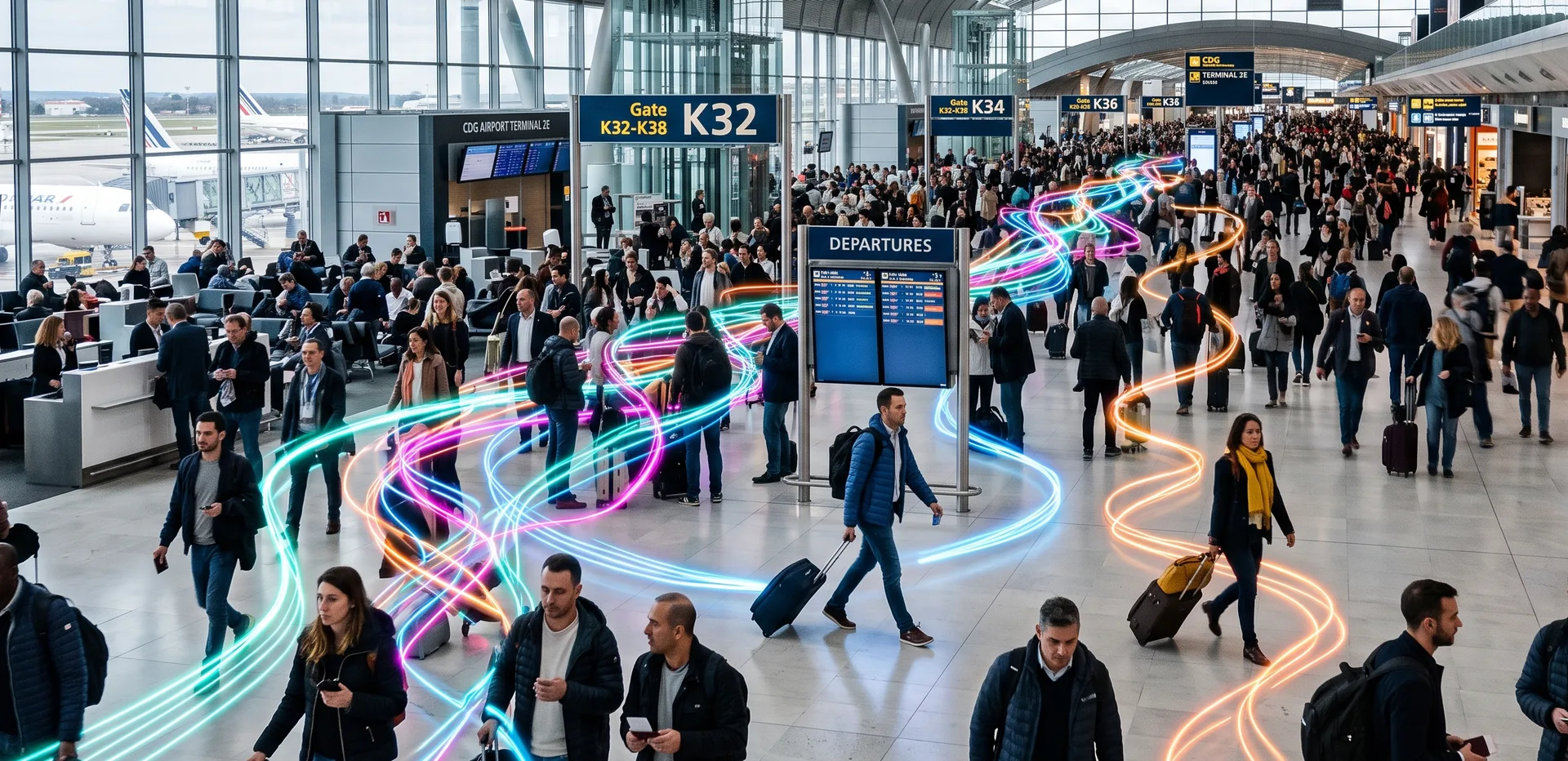 Busy Airport terminal with people being tracked with Lidar
